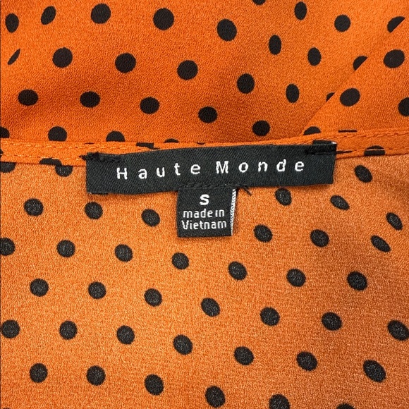 Haute Monde NWT Orange and Black Polka Dot Short Sleeve Surplice Blouse Bodysuit - Picture 7 of 12